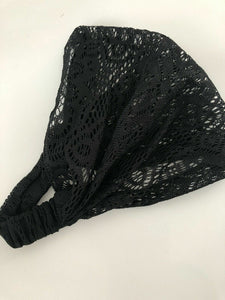 Women Bohemian BOHO Net Lace Wide Hair Bandana Wrap Head band headband Scarf Black