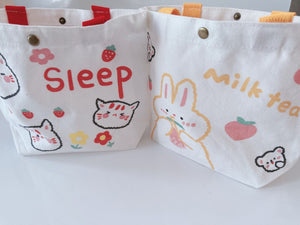 Women Girls Cute Bunny Cat Carry Small Tote Eco Canvas Shopping Bag