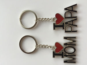 1x I LOVE PAPA or MOM Metal Key Ring Key chain Holder Novelty Mother's day Gift
