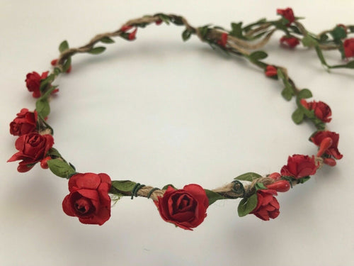 Women Boho Fairy Blossom Flower Hemp Leaf hair headband Tiara Garland Wreath Red Flower headband