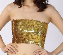 Women Girl Party Dance Shine Sequins Camisole Singlet Tank Chest Wrap Bandeau Gold