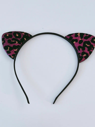 Women Kid Girl Glitter Cat Kitty Leopard Animal Ear Party Hair Band headband Hot Pink Ear Headband