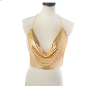 Women Sequins Bling Night Cami Vest Top Camisole Bandeau singlet Halter nighties Gold