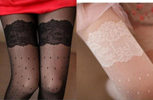 Women black white Vintage Retro thigh tattoo lace Stockings Pantyhose Tights