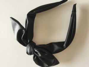 Women Girls kids Leather look Black Bunny cat Ear Bow Party Hair Head Headband