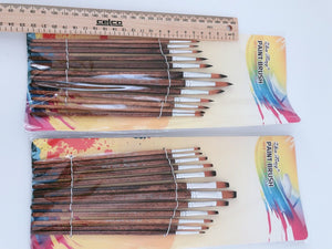 12PC Brown Handle Artist Brush Set - Watercolor, Acrylic, Oil Painting, and Craft