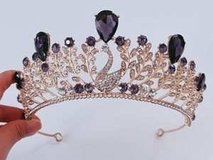 Women Leaf Royal Purple or Red Crystal Rhinestone Prom Party Hair Tiara Crown