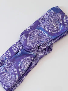 Women Lady Boho Yoga Gym Cross Twist Wide Hair head band Bandanna Headband Wrap Light Purple