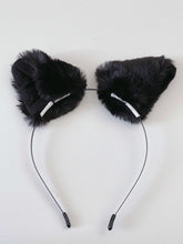 Women Children Fluffy Fur Cat Kitty fox animal Costume Ear Party Hair head band Black with black inner ear Headband