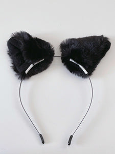 Women Children Fluffy Fur Cat Kitty fox animal Costume Ear Party Hair head band Black with black inner ear Headband