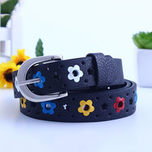 Lady Girls Kid Children Synthetic Leather Chic Flower Floral Pants Buckle Belt