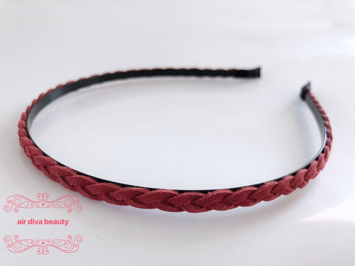 Women Girl BOHO Synthetic Suede Braided Thin Slim Hair head band headband Hoop Dark Red