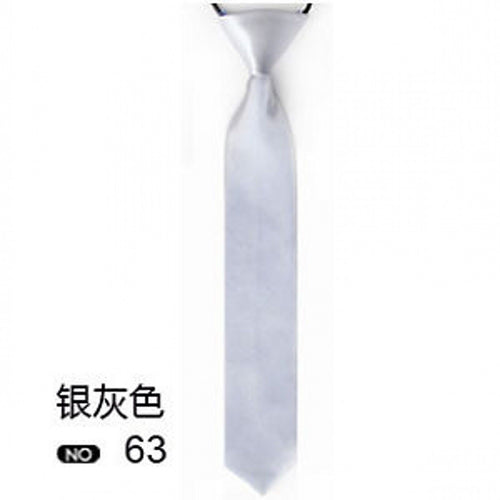 Boys Kids Children Elastic Wedding Narrow School Solid Satin Formal Tie Necktie Silver