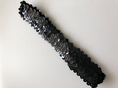 Women Girl Retro 80' 70' Hollywood Sequin Bling Dance elastic Headband Hair Band Black sequins headband