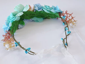 Girls Women Halo Blue Flower Crown hair headband Garland Wreath Tiara