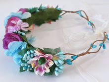 Girls Women Halo Blue Flower Crown hair headband Garland Wreath Tiara