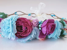 Girls Women Halo Blue Flower Crown hair headband Garland Wreath Tiara