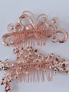 Women French Styling Evening Party Bride Rose Gold Crystal Hair comb Clip Pin