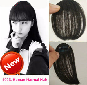 Lady 100% Human Hair Natural Clip on Bang Front Fringe REAL Wig Piece extension