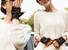 Woman Girl Party Opera Bridal Fancy Costume Lace ruffle Fingerless SHORT Gloves BLACK