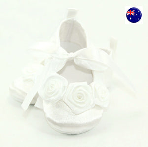 NEW Baby Shower Girls Kids Christening Ballet White Lace Flower Dress Gem Shoes