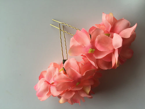 2PC Women Girl Dance Wedding Bride Bridal Bridemaid Flower hair U Bobby Pin PROP PEACH PINK