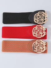 Women Metallic Rose Flower Elastic Stretchy Dress Narrow Slim Waist Belt Band