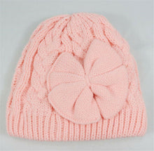 Girl Children Kid Pink Or Cream White Braided Knit knitting Bow Beanies Hat Cap