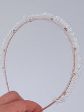 Women White Pearl Beaded Slim Hair Head Band Headband Dress Party Tiara Hoop