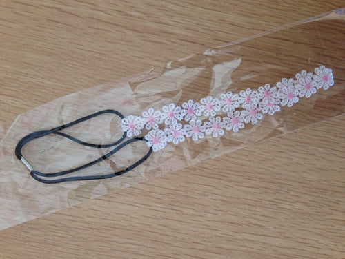 Women Girls Daisy Pink White Vintage Flower Linen Boho Hair forehead Headband