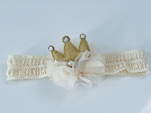 Girls Kids Baby Birthday Party Gold Pink Lace Crown Tiara Head Hair HeadBand Gold