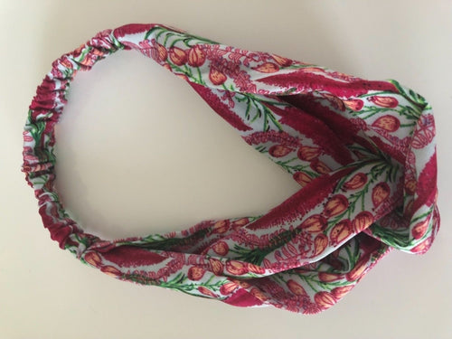 Women Girl Boho Retro Tulip Floral Cross Twist hair headband band bandana scarf Purplish Pink
