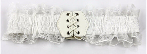 Women Lady Lace Buckle Ruffle Frilly Elastic Stretchy Dress Waist Belt Band G016 White
