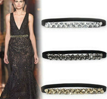 Women Shine Heart Crystal Rhinestone Bling Waist Dress Elastic Belt Waistband