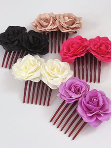 Women Wedding Bride Party Rose Flower Hair Styling Updo French Twist Comb