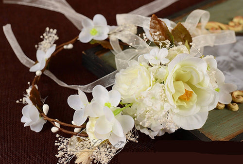 Women Flower Girl Wedding beach Bohemian Crown Seeds Hair Headband Tiara PROP White Garland headband