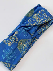 Women Lady Boho Yoga Gym Cross Twist Wide Hair head band Bandanna Headband Wrap Blue