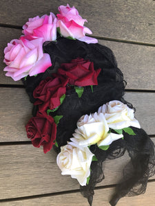 Women Girl Rose Lace Flower Wedding Tiara Prom Crown hair headband Garland PROP
