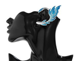 1X Halloween Mermaid Dragon Fantasy Blue Wing Metal Elf Ear Cuff Hook Earring