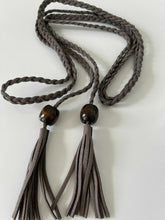 Women Lady Bohemian Boho Braid Long Suede leather Tassel Waist Belt Band Tie Grey