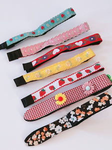 Girl Kids Cute Retro Stick On Cotton Light Embroidery Hair Headband Head band