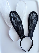 Women Girl Lace Easter Bunny Rabbit LONG Ear black white Party Hair head band