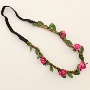 Women Girl Flower Fairy Bohemian Braid Beach Tiara Crown Suede hair headband