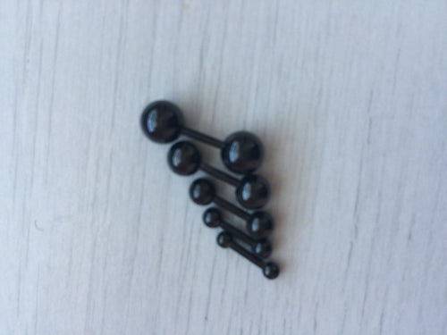 1PC Titanium Surgical Gothic Ear Round Barbell Ball Stud Piercing Earrings plug SET OF BLACK 5 Pieces OF 2.5mm-6mm in each