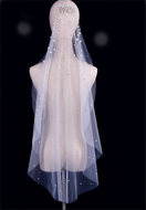 Women White Ivory Bride Head Hair Crystal Pearl lace Tulle Simple Wedding Veil PURE WHITE