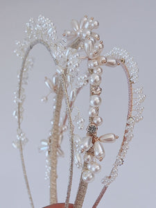 Women White Pearl Beaded Slim Hair Head Band Headband Dress Party Tiara Hoop