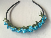 Women Girls baby Flower Fairy Boho Floral Wedding hair headband band hoop PROP Blue and white