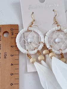 Women Retro Feather Boho Suede Crochet dream catcher Party Long Drop Earrings