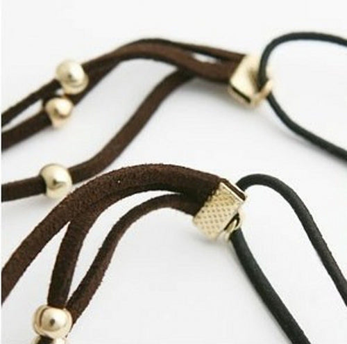 Women Lady Party Urban Chic beads Suede boho fashion Headband Hair band Bandana Black