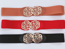 Women Metallic Rose Flower Elastic Stretchy Dress Narrow Slim Waist Belt Band